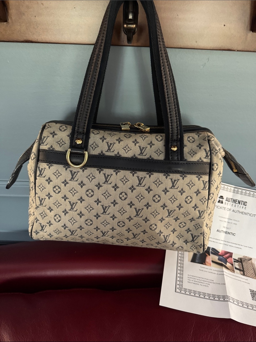 Louis Vuitton Beige Monogram Shoulder Bag with Black Trim
